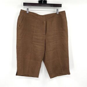 RAFAELLA 100% Linen Shorts 12 Brown Bermuda Knee Length Summer Coastal Pockets